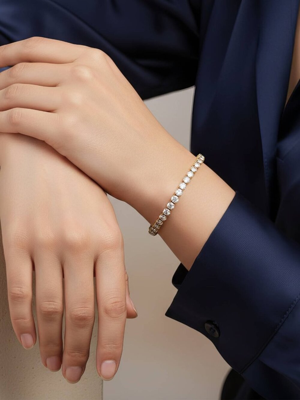 "Tennis" Bracelet, 18K Gold Plated Steel